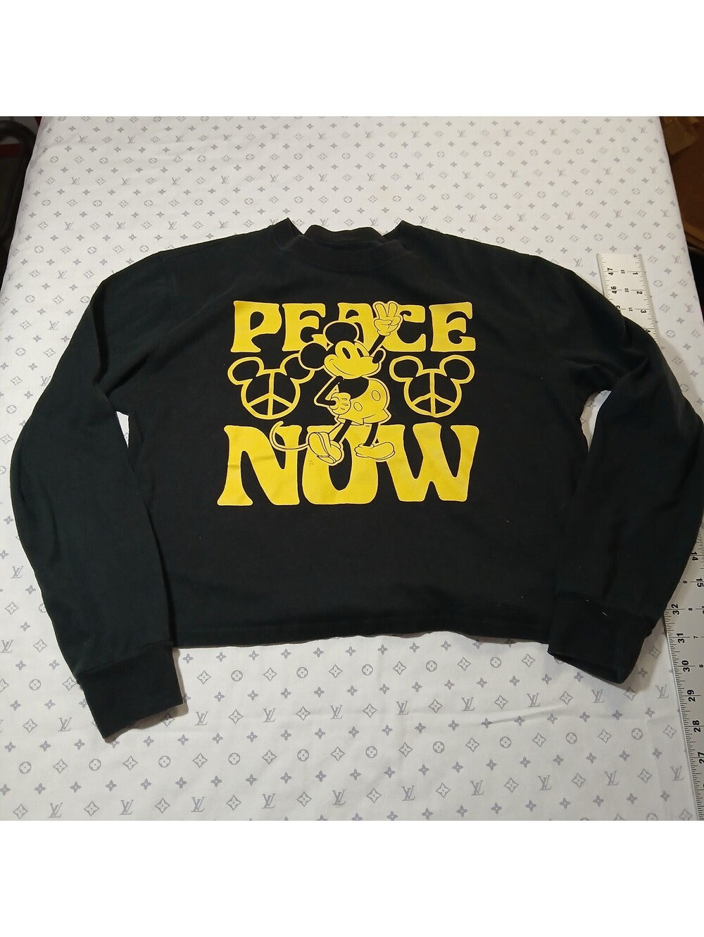 Disney Streetwear Long Sleeve Graphic Top Black Mickey Peace Now Size S
